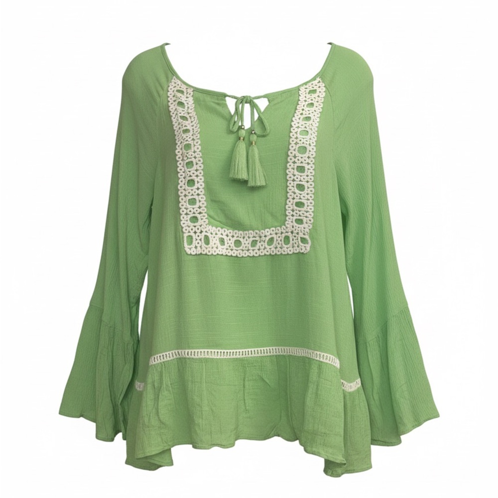 Lilly Pulitzer Light Green Crochet-Trim Tassel Peasant Tunic